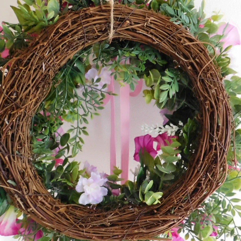 Purple Petunia Wreath, Spring, Summer Front Door, Whites, Housewarming Gift